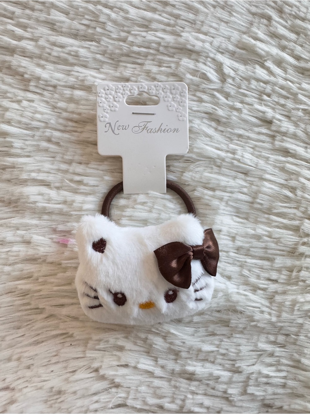 Hello kitty White Plush Hair Tie with Brown Bow